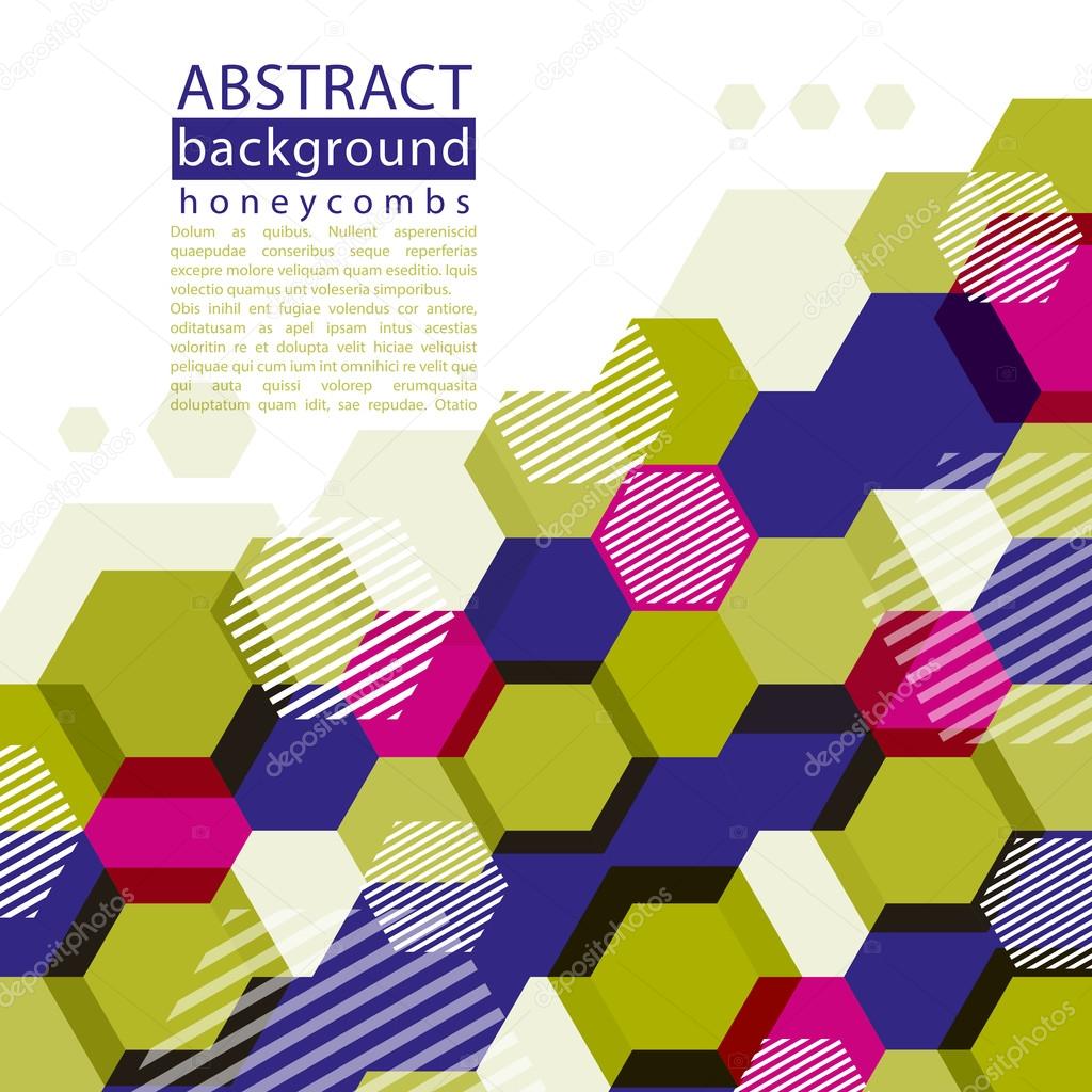Colorful honeycomb abstract background with caption and text, de