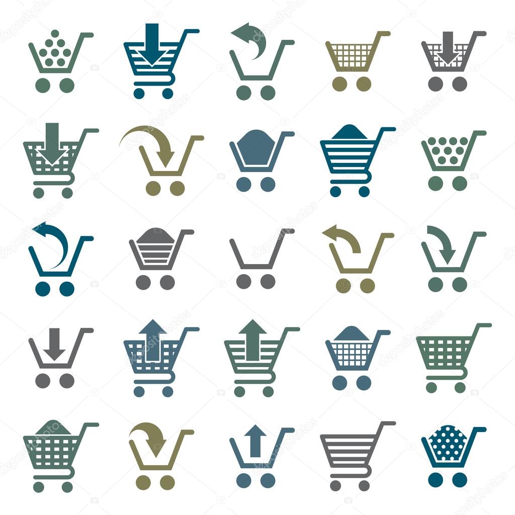 Shopping cart icons isolated on white background vector set, sup