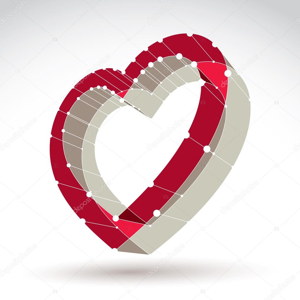3d mesh stylish web red love heart sign isolated on white backgr