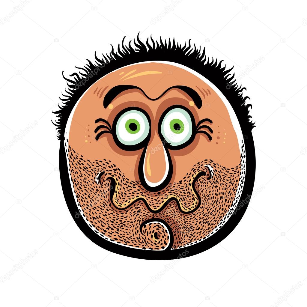 Funny cartoon face with stubble, vector illustration.
