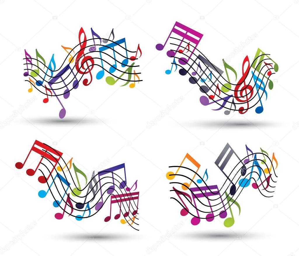 Bright vector jolly staves with musical notes on white backgroun