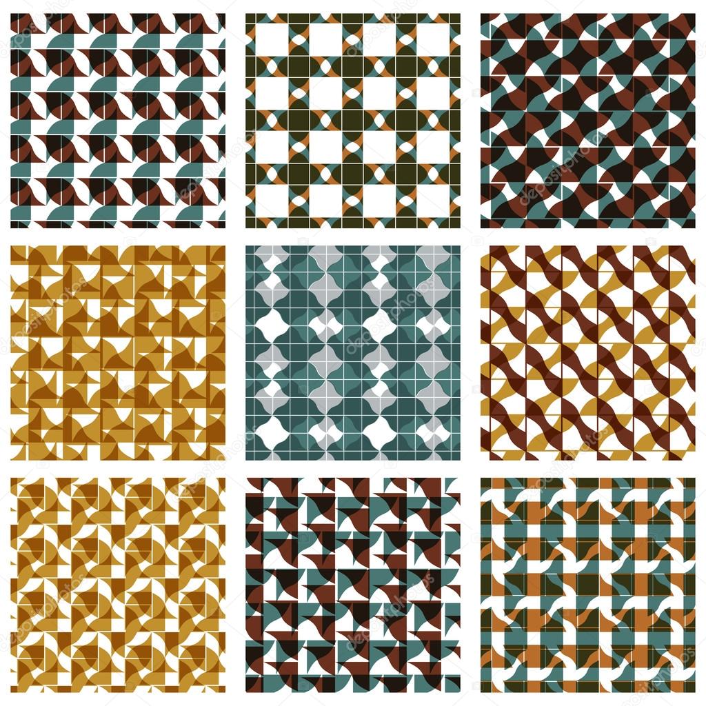 Set of multicolored grate seamless patterns with parallel ribbon