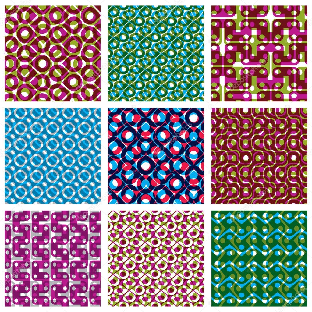 Set of colorful dotted seamless patterns, bright polka dot tiles