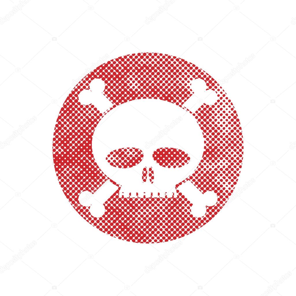 Skull vector icon with pixel print halftone dots texture.