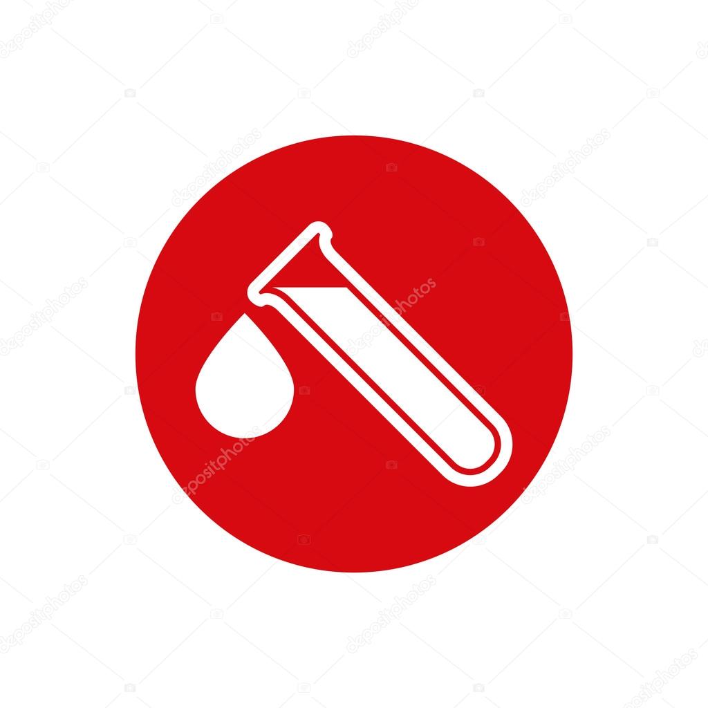 Test tube with drop of blood vector icon.