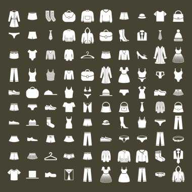 Clothes icon vector set, vector collection of fashion signs and symbols. clipart