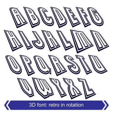 Outlined rotated vector font, monochrome lined letters set. clipart