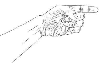 Parmak işaret eden bir ele, ayrıntılı yazılmış satırlar Hüseyin vektör