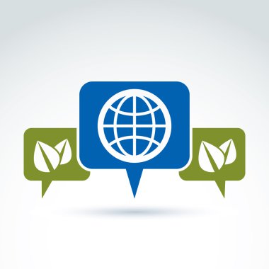 Dünyanın büyüyen yaprakları ve konuşma balonları simgesini, ekolojik tr ile