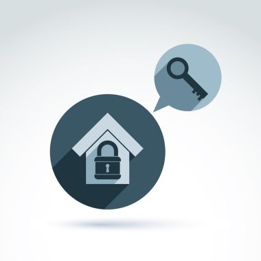 Beyaz backgro izole bir asma kilit ile vektör tek renkli ev