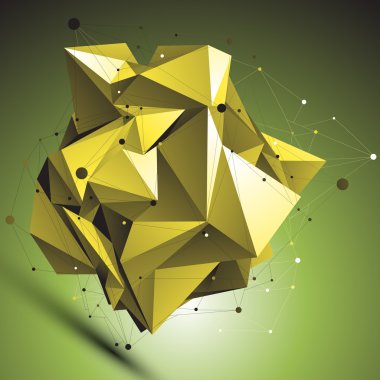 Gold abstract asymmetric vector object with lines mesh over shad clipart