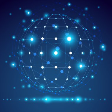 soyut geometrik 3B kafes nesnesini, modern dijital teknoloji ve