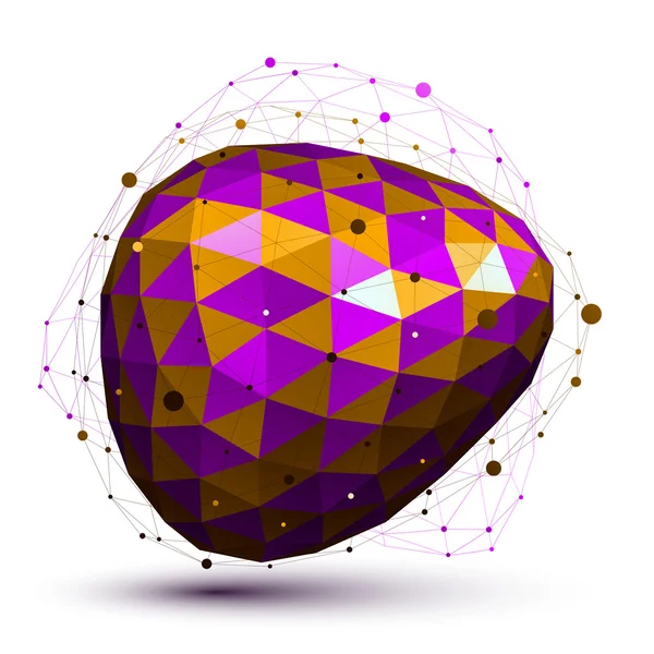 Objeto abstracto 3D distorsionado púrpura con líneas y puntos aislados — Vector de stock