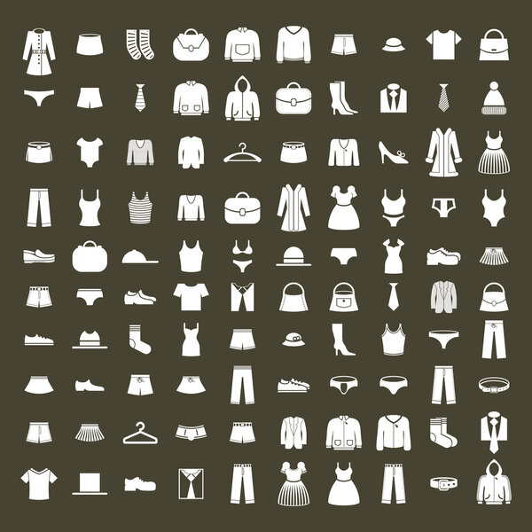 Набор иконок одежды, векторная коллекция модных знаков и символов
.