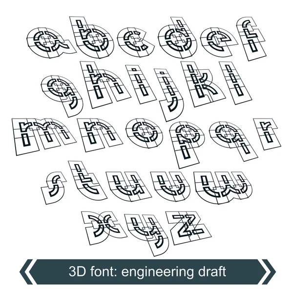 Rotierte Konstruktordimensionale Schrift, Vektor geometrische Buchstaben — Stockvektor