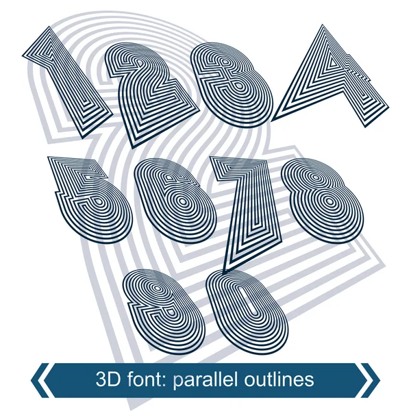 Números dimensionais listrados girados, numeração geométrica vetorial — Vetor de Stock