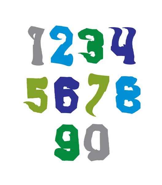 Números daub pintados a mano brillantes, colección de ondulado acrílico — Vector de stock