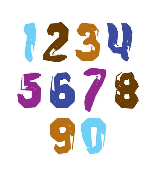 Conjunto de números brillantes acariciados dibujados con pincel de tinta real, vector chi — Vector de stock