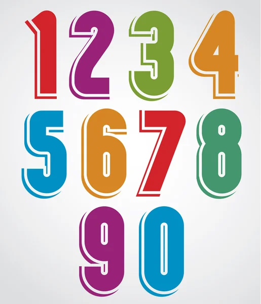 Extensive colorful animated rounded numbers with white outline. — Stock Vector