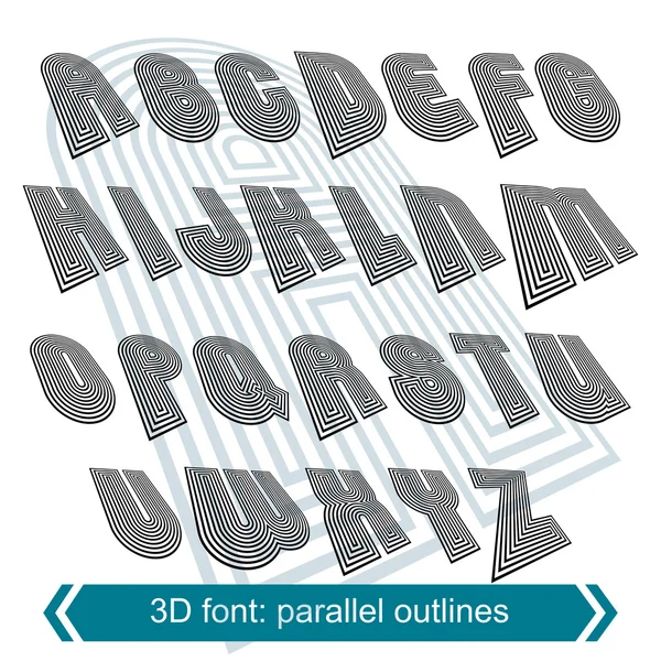 3D-Retro-Satz mit rotierenden Linien, Vektor-Großbuchstaben — Stockvektor