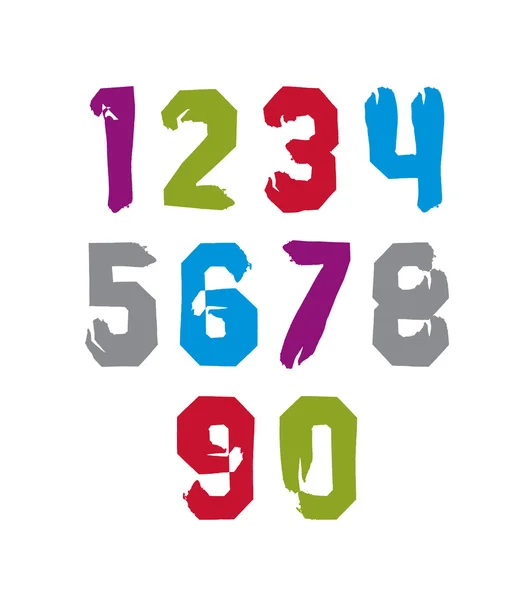 Modern watercolor brushed numbers set, hand-drawn colorful styli — Stock Vector