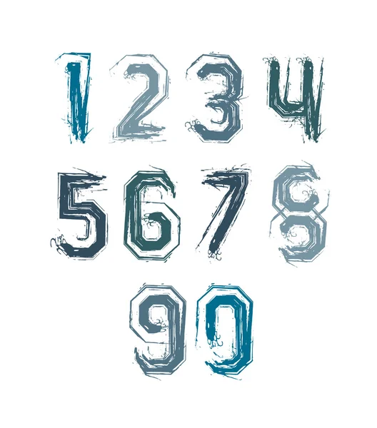 Handwritten colorful vector freak numbers, stylish digits set dr — Stock Vector