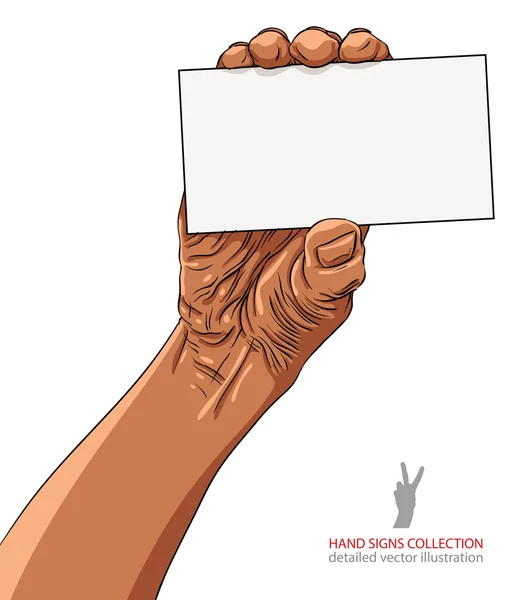 Mão mostrando cartão de visita, etnia africana, preto detalhado e —  Vetores de Stock