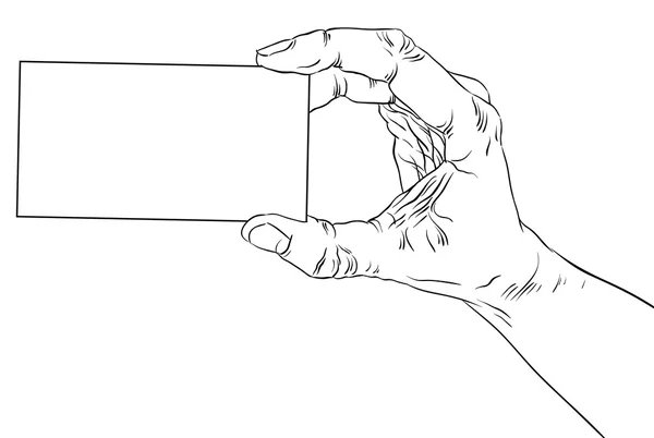 손을 보여주는 명함, 상세한 검은색과 흰색 라인 vecto — 스톡 벡터