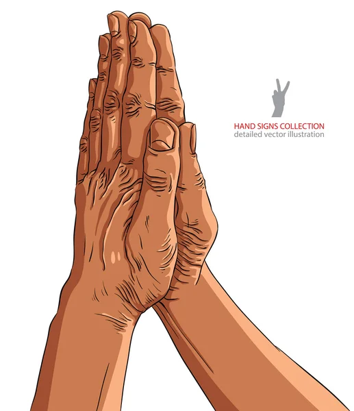 Praying hands, African ethnicity, detailed vector illustration, — Stock Vector