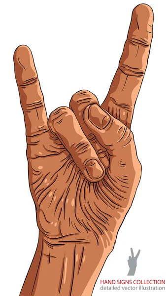 Rock on hand sign, rock n roll, hard rock, heavy metal, música, d — Vector de stock