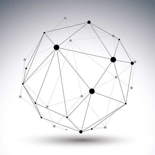 Abstract deformed vector black and white lattice figure, perspec