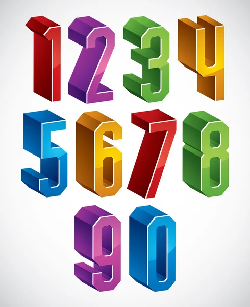 3d geometric numbers set in blue and green colors. — Stock Vector