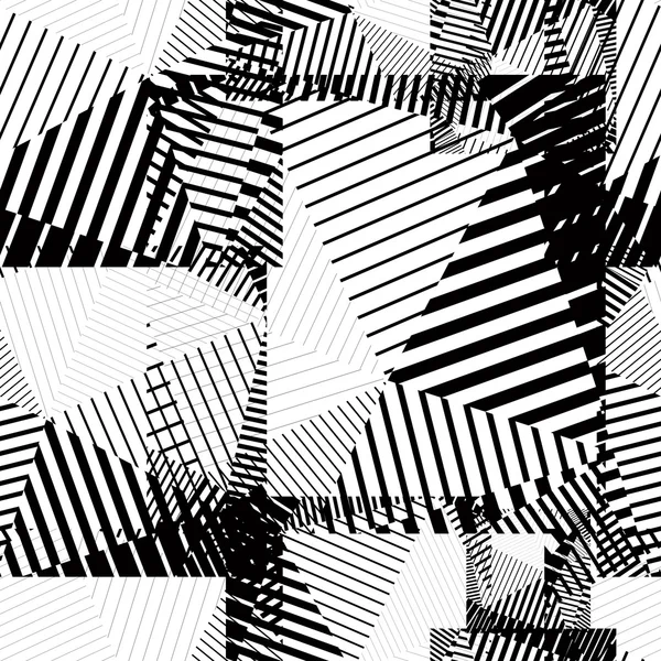 Lignes abstraites noir et blanc motif sans couture. Psychede vectorielle — Image vectorielle