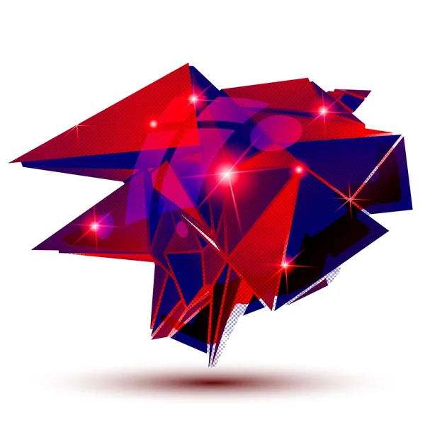 Objeto geométrico plástico texturizado com flashes, rubi pixilado 3 — Vetor de Stock