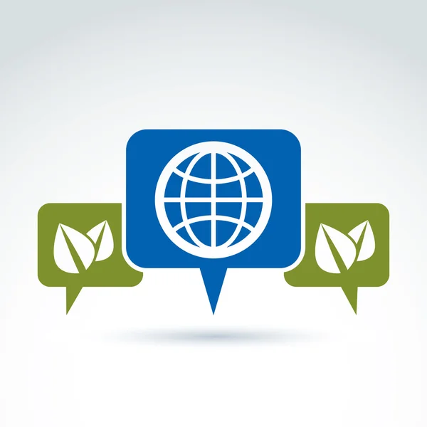 Globe avec feuilles croissant et bulles d'expression icône, écologique fr — Image vectorielle