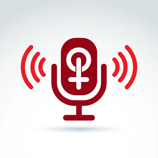 Microphone avec un signe féminin rouge, symbole de genre féminin. Lesbienne — Image vectorielle