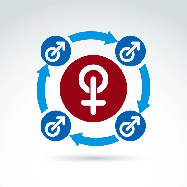 Blaue männliche und rote weibliche Zeichen mit Pfeilen verbunden, Geschlechtssymbole — Stockvektor