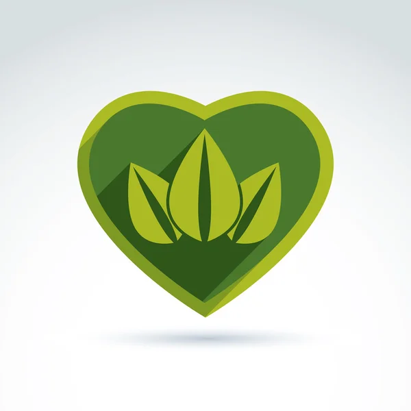 Grüne Blätter in Form einer Krone auf einem Herzen platziert. Vektor-Kon — Stockvektor