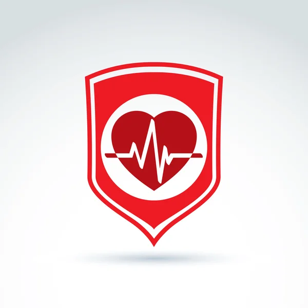 Cardiología protección cardiograma del corazón icono, cardio, vector conc — Vector de stock