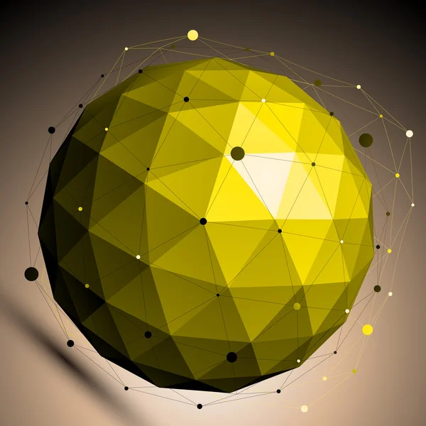 Gold abstract spherical vector object with lines mesh placed ove — Stock Vector