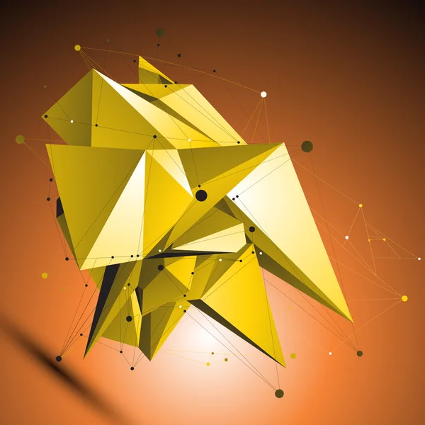 Oro forma tecnológica espacial, poligonal wireframe objeto pla — Vector de stock