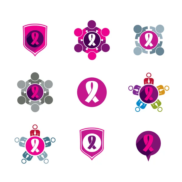 乳房癌意识观念。一组矢量插图 — 图库矢量图片