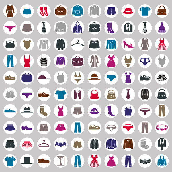 Clothes icons vector collection, vector icon set of fashion signs and symbols.