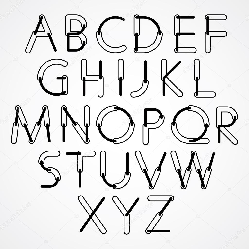 Funny constructive vector black and white font, rounded cartoon 