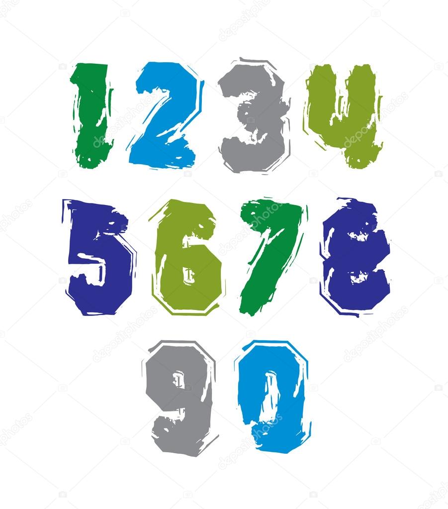 Handwritten colorful vector freak numbers, stylish digits set dr