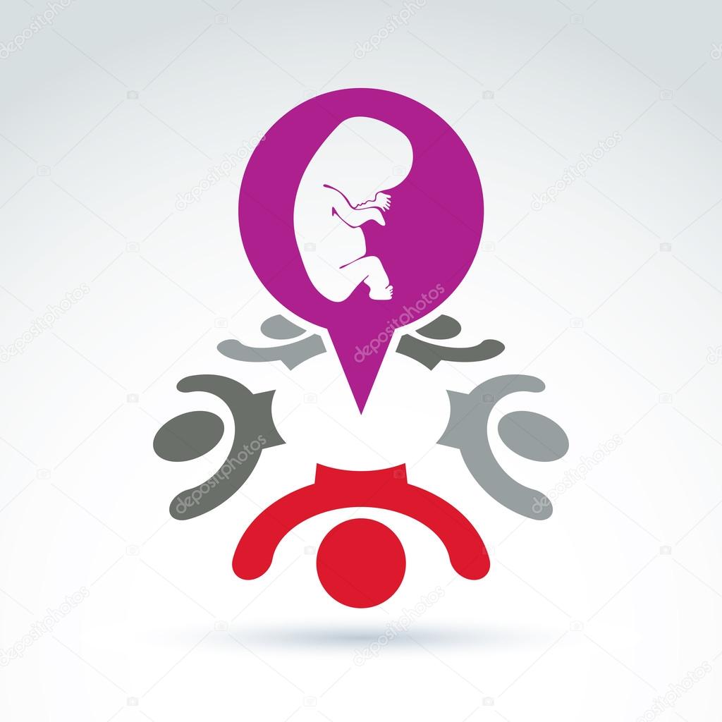 Vector illustration of a red speech bubble and a baby embryo. Ch