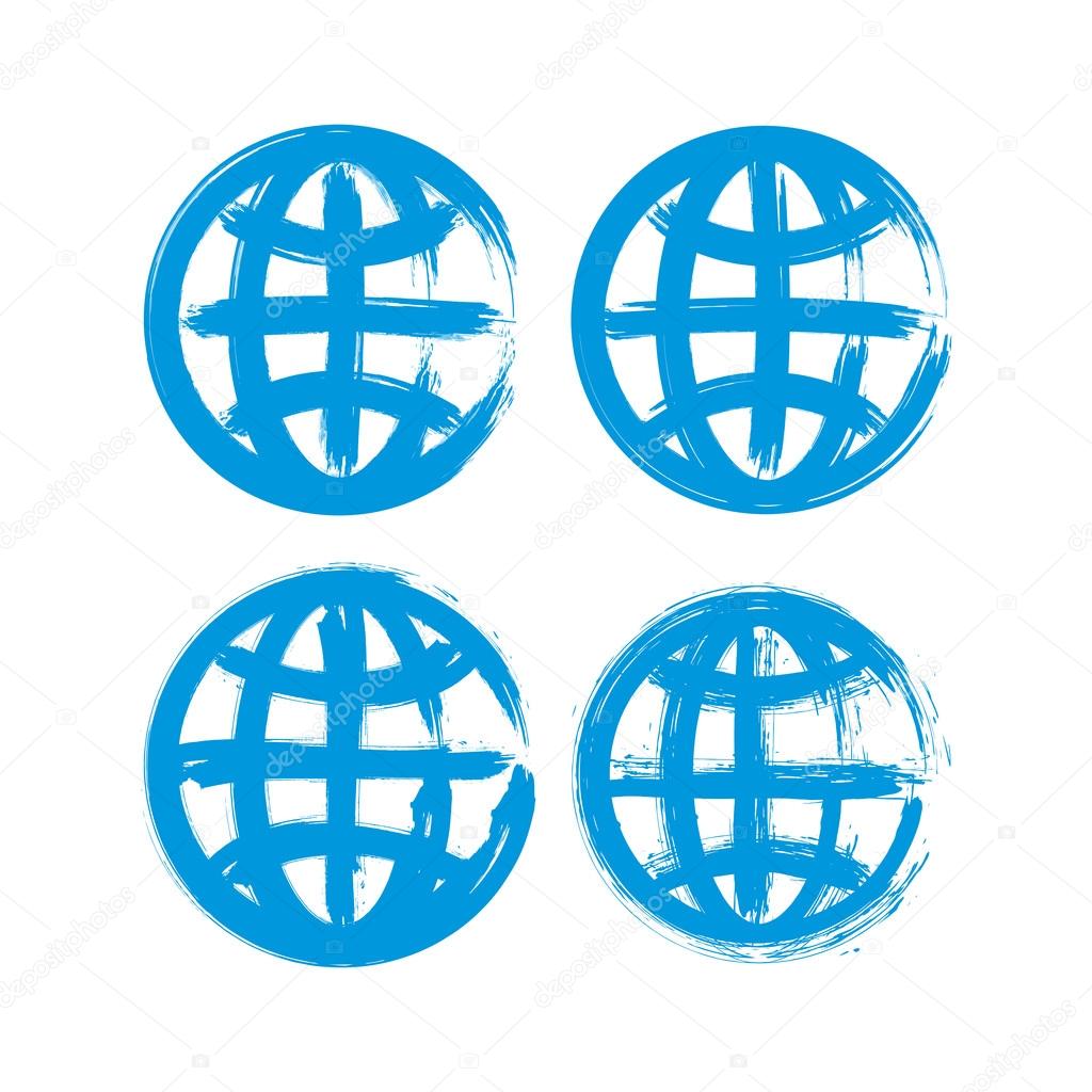 Set of hand-painted earth globe icons isolated on white backgrou