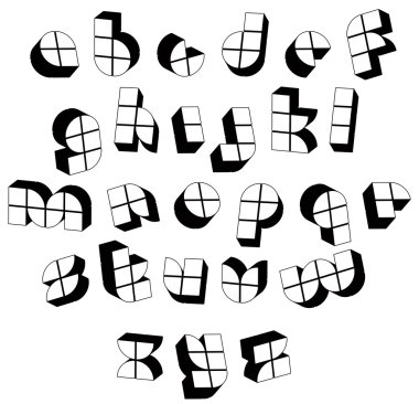 bloklarla yapılmış fütüristik siyah ve beyaz 3d yazı.