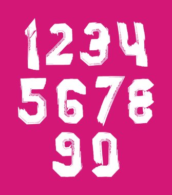 Gerçek mürekkep fırçası, vektör üzerinden ile çizilmiş konturlu beyaz numaralarını ayarlayın