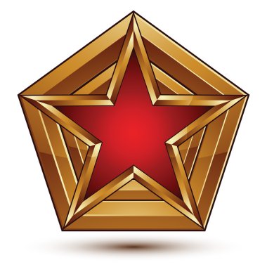 Altın geometrik sembol, stilize yıldız kırmızı dolgulu markalı,